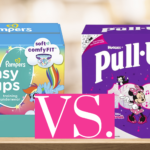 Easy Ups Vs. Pull Ups images of diaper boxes with "VS" between them